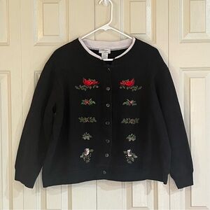 Vintage Allison Lane Embroidered Birds And Holly Berry Cardigan Sweatshirt SizeL